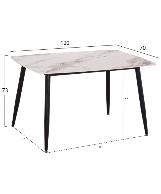ΤΡΑΠΕΖΙ RAVEN HM9854.04 ΚΕΡΑΜΙΚΟ TOP ΜΕ ΟΨΗ ΜΑΡΜΑΡΟΥ τ.CALACATTA 120x70x73Υεκ.