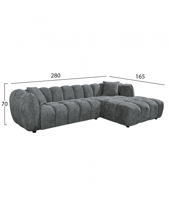 ΚΑΝΑΠΕΣ ΓΩΝΙΑ (ΔΕΞΙΑ) LYKKE HM3326.01R ΓΚΡΙ ΥΦΑΣΜΑ 280x89-165(η γωνία)x70Υεκ