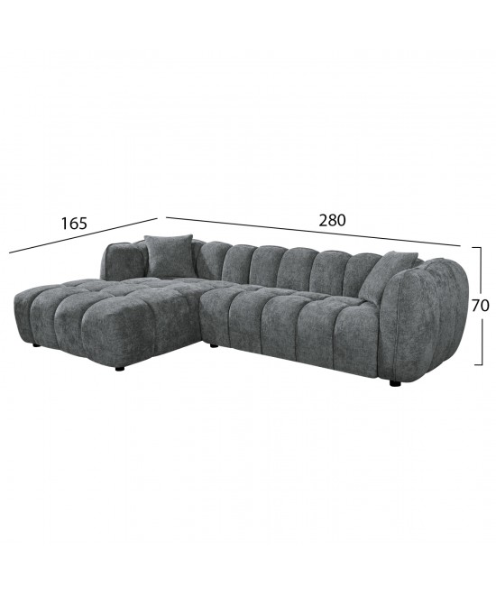 ΚΑΝΑΠΕΣ ΓΩΝΙΑ (ΑΡΙΣΤΕΡΗ) LYKKE HM3326.01L ΓΚΡΙ ΥΦΑΣΜΑ 280x89-165(η γωνία)x70Υ εκ.