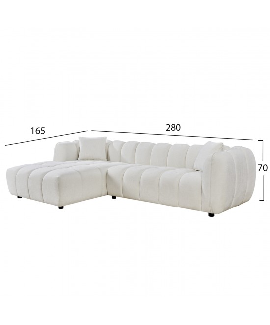 ΚΑΝΑΠΕΣ ΓΩΝΙΑ (ΑΡΙΣΤΕΡΗ) LYKKE HM3326.02L ΕΚΡΟΥ ΥΦΑΣΜΑ 280x89-165(η γωνία)x70Υεκ
