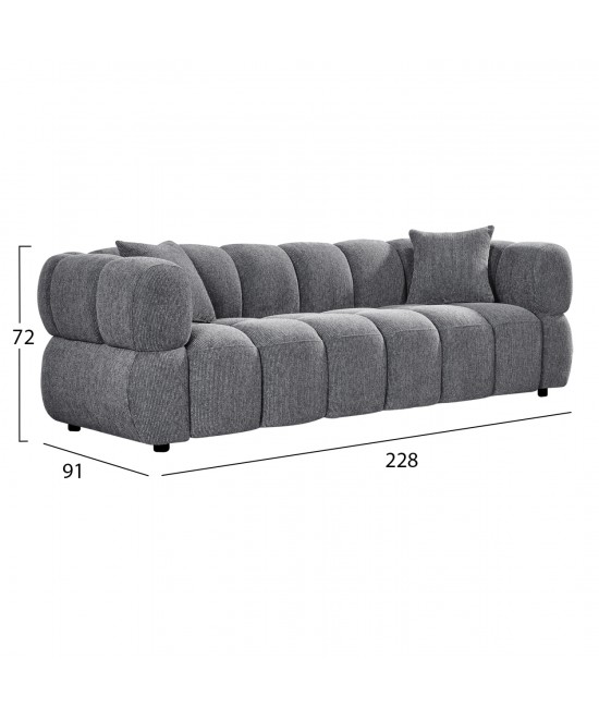 ΚΑΝΑΠΕΣ 3-ΘΕΣΙΟΣ NORIKA HM3331.01 ΓΚΡΙ ΥΦΑΣΜΑ 228x91x72Υεκ.