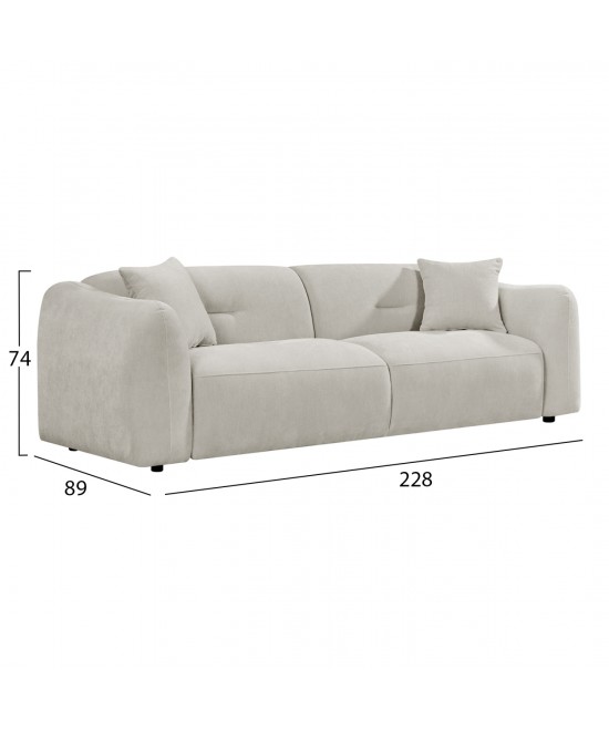 ΚΑΝΑΠΕΣ 3-ΘΕΣΙΟΣ JUNOA HM3333.02 ΕΚΡΟΥ ΥΦΑΣΜΑ 228x89x74Υεκ