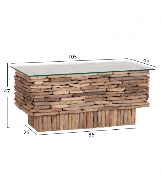 ΤΡΑΠΕΖΙ ΣΑΛΟΝΙΟΥ ΟΡΘΟΓΩΝΙΟ SPARROW HM18366 DRIFTWOOD--ΓΥΑΛΙ 105x45x47Υεκ.