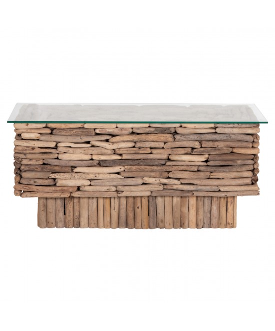 ΤΡΑΠΕΖΙ ΣΑΛΟΝΙΟΥ ΟΡΘΟΓΩΝΙΟ SPARROW HM18366 DRIFTWOOD--ΓΥΑΛΙ 105x45x47Υεκ.