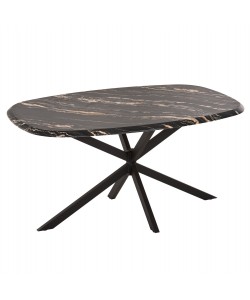 ΤΡΑΠΕΖΙ ΟΒΑΛ RODDEN HM11903.02 ΜΕ WERZALIT BLACK/GOLD MARBLE-ΜΑΥΡΗ ΒΑΣΗ 146x94x75Υεκ