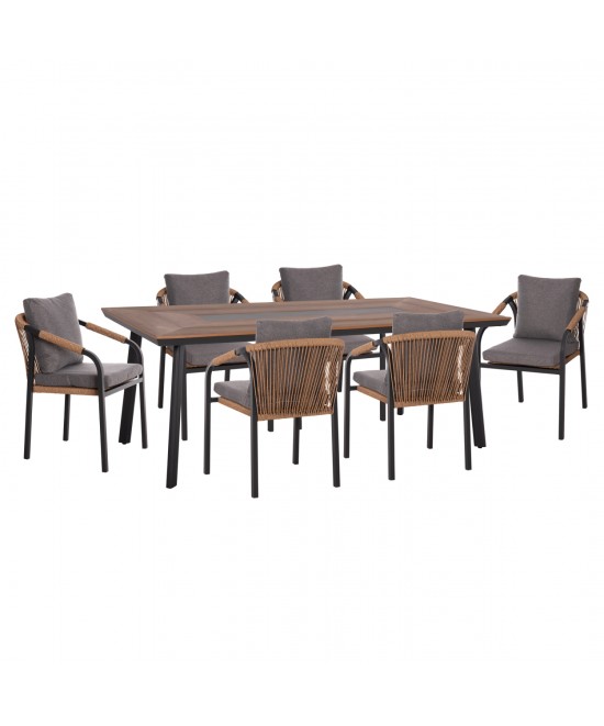 ΣΕΤ ΤΡΑΠΕΖΑΡΙΑΣ 7ΤΜΧ MAERLY HM10826.13 ΑΛΟΥΜΙΝΙΟ & ΜΑΞΙΛΑΡΙΑ ΣΚΟΥΡΟ ΓΚΡΙ--POLYWOOD