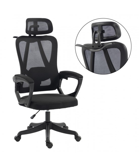 ΚΑΡΕΚΛΑ ΓΡΑΦΕΙΟΥ FRANTIC HM1224.01 ΜΑΥΡO MESH & ΠΟΛΥΠΡΟΠΥΛΕΝΙΟ 60x60x134Υεκ