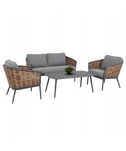 ΣΕΤ ΣΑΛΟΝΙ 4ΤΜΧ CASSIAN HM6552.01 ΑΛΟΥΜΙΝΙΟ & ΜΑΞΙΛΑΡΙΑ ΓΚΡΙ-ΜΠΕΖ P.E.RATTAN