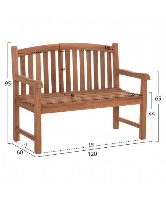 ΠΑΓΚΑΚΙ ΚΗΠΟΥ 2ΘΕΣΙΟ ELENA HM6651 ΞΥΛΟ TEAK--ΦΥΣΙΚΟ 120x60x95Υεκ.