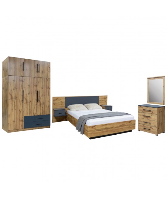 ΣΕΤ ΚΡΕΒΑΤΟΚΑΜΑΡΑΣ 5ΤΜΧ CARYS HM10888.12 ΜΕΛΑΜΙΝΗ ΣΕ ΦΥΣΙΚΟ ΞΥΛΟΥ/ΓΚΡΙ