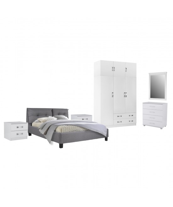 ΣΕΤ ΚΡΕΒΑΤΟΚΑΜΑΡΑΣ 6ΤΜΧ CARLY HM10884.05 ΜΕΛΑΜΙΝΗ ΛΕΥΚΗ-ΥΦΑΣΜΑ ΓΚΡΙ