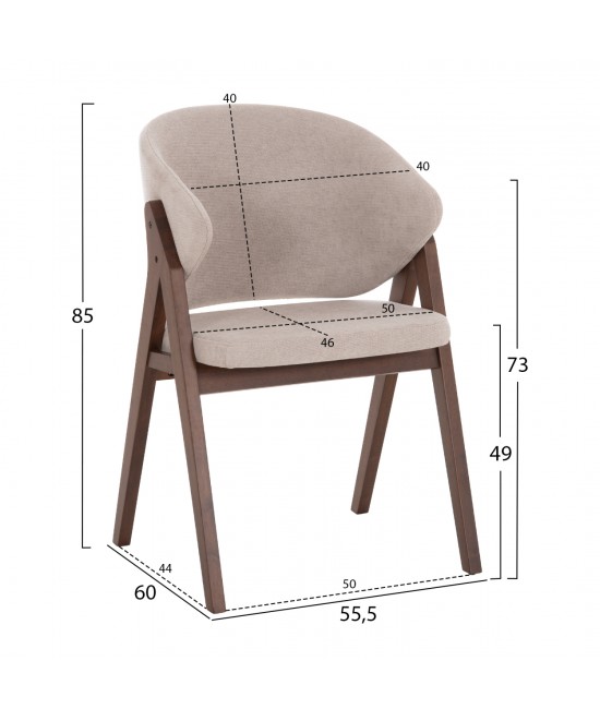 ΚΑΡΕΚΛΑ HANA HM9746.11 RUBBERWOOD ΣΕ ΜΑΥΡΟ ΧΡΩΜΑ-ΓΚΡΙ ΥΦΑΣΜΑ 55,5x60x85Yεκ.