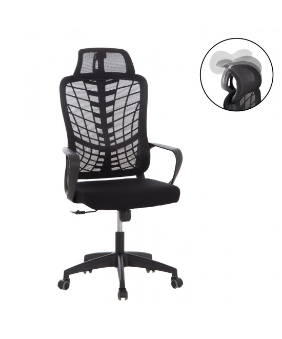 ΚΑΡΕΚΛΑ ΓΡΑΦΕΙΟΥ ELVAR HM1219.01 ΜΑΥΡO MESH--ΒΑΣΗ ΠΟΛΥΠΡΟΠΥΛΕΝΙΟΥ 63x56x125Υεκ