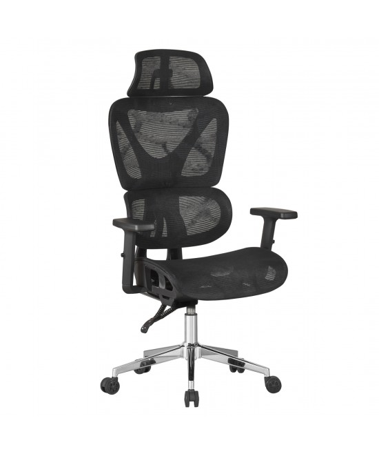 ΚΑΡΕΚΛΑ ΓΡΑΦΕΙΟΥ NOVAR HM1217.01 ΜΑΥΡO MESH--ΒΑΣΗ ΧΡΩΜΙΟΥ 51x49x129Υεκ