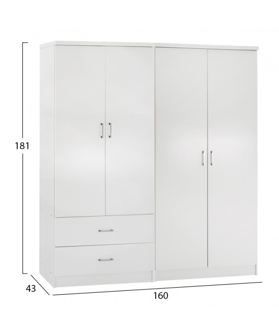 ΝΤΟΥΛΑΠΑ 4-ΦΥΛΛΗ ΜΕ 2 ΣΥΡΤΑΡΙΑ JENNA HM11351.05 ΜΕΛΑΜΙΝΗ ΣΕ ΛΕΥΚΟ 160x43x181Υ