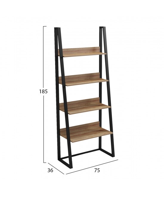 ΡΑΦΙΕΡΑ IZABEL HM18376.01 ΜΕΤΑΛΛΟ--ΜΕΛΑΜΙΝΗ ΣΕ OAK 75x36x185Υεκ.