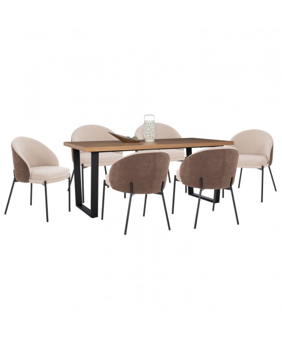 ΣΕΤ ΤΡΑΠΕΖΑΡΙΑΣ 7ΤΜΧ ASTORIA HM10933.02 MDF TOP--ΥΦΑΣΜΑ ΜΠΕΖ/ΚΑΦΕ & ΜΕΤΑΛΛΟ ΜΑΥΡΟ