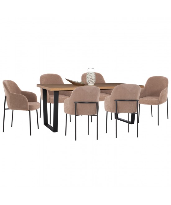 ΣΕΤ ΤΡΑΠΕΖΑΡΙΑΣ 7ΤΜΧ MANIDO HM10949.03 MDF TOP--ΥΦΑΣΜΑ TAUPE & ΜΕΤΑΛΛΟ ΜΑΥΡΟ