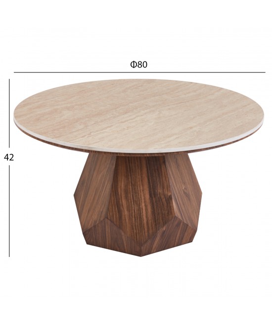 ΤΡΑΠΕΖΙ ΣΑΛΟΝΙΟΥ VENERA HM18441 ΚΕΡΑΜΙΚΟ TOP ΟΨΗ ΤΡΑΒΕΡΤΙΝΑΣ-MDF ΚΑΡΥΔΙ Φ80x42Υεκ.