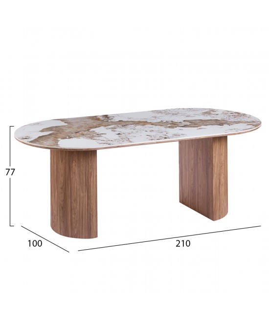 ΤΡΑΠΕΖΙ ΟΒΑΛ MARBLEX HM18428 ΚΕΡΑΜΙΚΟ TOP ΣΕ PANDORA--MDF ΠΟΔΙΑ 210x100x77Υεκ
