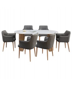 ΣΕΤ ΤΡΑΠΕΖΑΡΙΑΣ 7ΤΜΧ MELLOW HM21360 ΚΕΡΑΜΙΚΟ TOP/MDF ΠΟΔΙΑ--PU ΓΚΡΙ/ΜΕΤΑΛ.ΠΟΔΙΑ