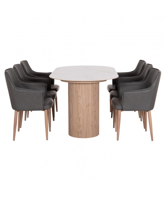 ΣΕΤ ΤΡΑΠΕΖΑΡΙΑΣ 7ΤΜΧ MELLOW HM21360 ΚΕΡΑΜΙΚΟ TOP/MDF ΠΟΔΙΑ--PU ΓΚΡΙ/ΜΕΤΑΛ.ΠΟΔΙΑ