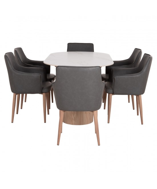 ΣΕΤ ΤΡΑΠΕΖΑΡΙΑΣ 7ΤΜΧ MELLOW HM21360 ΚΕΡΑΜΙΚΟ TOP/MDF ΠΟΔΙΑ--PU ΓΚΡΙ/ΜΕΤΑΛ.ΠΟΔΙΑ