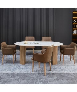 ΣΕΤ ΤΡΑΠΕΖΑΡΙΑΣ 7ΤΜΧ MELLOW HM21361 ΚΕΡΑΜΙΚΟ TOP/MDF ΠΟΔΙΑ--PU ΚΑΦΕ/ΜΕΤΑΛ.ΠΟΔΙΑ