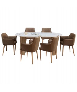 ΣΕΤ ΤΡΑΠΕΖΑΡΙΑΣ 7ΤΜΧ MELLOW HM21361 ΚΕΡΑΜΙΚΟ TOP/MDF ΠΟΔΙΑ--PU ΚΑΦΕ/ΜΕΤΑΛ.ΠΟΔΙΑ