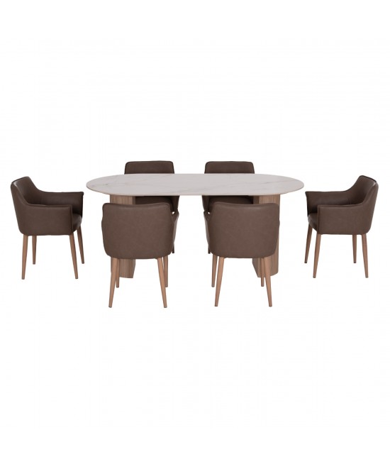 ΣΕΤ ΤΡΑΠΕΖΑΡΙΑΣ 7ΤΜΧ MELLOW HM21361 ΚΕΡΑΜΙΚΟ TOP/MDF ΠΟΔΙΑ--PU ΚΑΦΕ/ΜΕΤΑΛ.ΠΟΔΙΑ