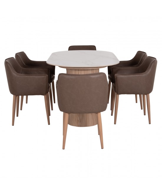 ΣΕΤ ΤΡΑΠΕΖΑΡΙΑΣ 7ΤΜΧ MELLOW HM21361 ΚΕΡΑΜΙΚΟ TOP/MDF ΠΟΔΙΑ--PU ΚΑΦΕ/ΜΕΤΑΛ.ΠΟΔΙΑ
