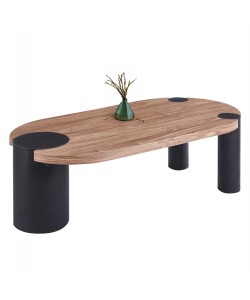 ΤΡΑΠΕΖΙ ΣΑΛΟΝΙΟΥ ΟΒΑΛ OVALON HM18433.05 MDF TOP ΚΑΡΥΔΙ-MDF ΠΟΔΙΑ ΜΑΥΡΑ 120x60x40Υεκ