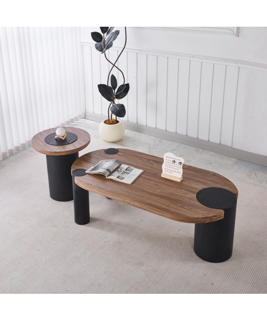 ΤΡΑΠΕΖΑΚΙ ΣΤΡΟΓΓΥΛΟ ΒΟΗΘΗΤΙKΟ OVALON HM18434.05 MDF TOP ΚΑΡΥΔΙ & ΒΑΣΗ ΜΑΥΡΗ Φ45x50Υεκ