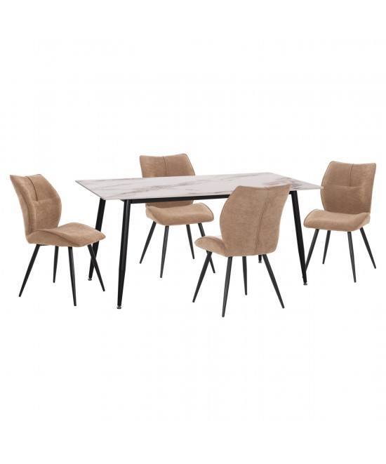ΣΕΤ ΤΡΑΠΕΖΑΡΙΑΣ 5ΤΜΧ GAFF HM10953.03 ΚΕΡΑΜΙΚΟ TOP--ΥΦΑΣΜΑ TAUPE & ΜΕΤΑΛ.ΠΟΔΙΑ ΜΑΥΡΑ