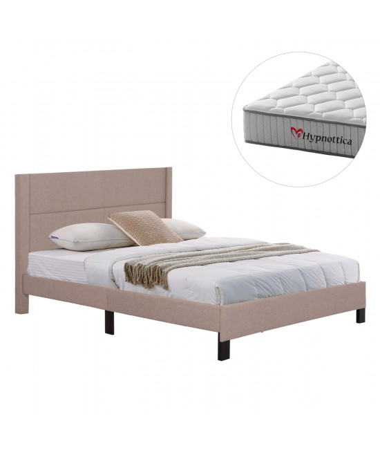 ΚΡΕΒΑΤΙ ΔΙΠΛΟ & ΣΤΡΩΜΑ TRILLOP HM10763.03 ΜΠΕΖ ΥΦΑΣΜΑ--ΓΙΑ 160x200εκ