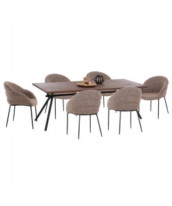 ΣΕΤ ΤΡΑΠΕΖΑΡΙΑΣ 7ΤΜΧ MANDY HM10957.03 MDF TOP--ΥΦΑΣΜΑ TAUPE & ΜΕΤΑΛ.ΠΟΔΙΑ
