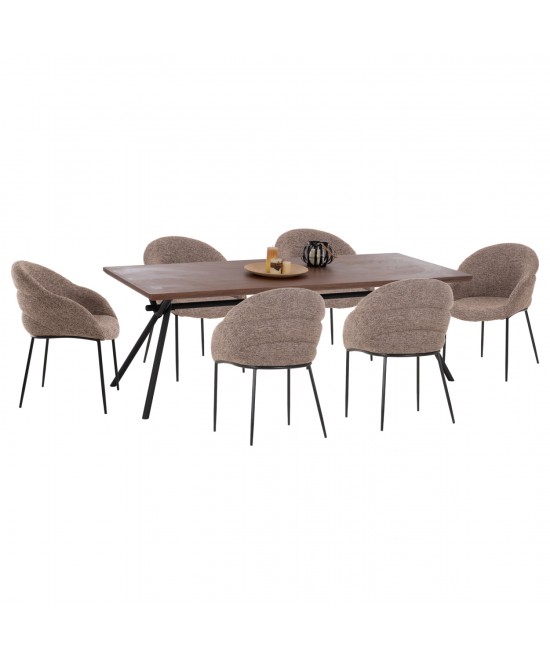 ΣΕΤ ΤΡΑΠΕΖΑΡΙΑΣ 7ΤΜΧ MANDY HM10957.03 MDF TOP--ΥΦΑΣΜΑ TAUPE & ΜΕΤΑΛ.ΠΟΔΙΑ