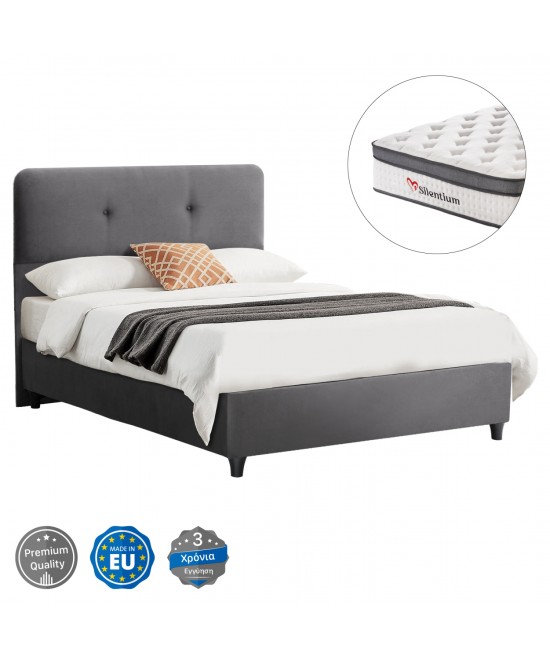 ΚΡΕΒΑΤΙ DOLORES ΜΕ ΣΤΡΩΜΑ HM10746.01 ΓΚΡΙ ΒΕΛΟΥΔΟ--ΓΙΑ 120x200εκ