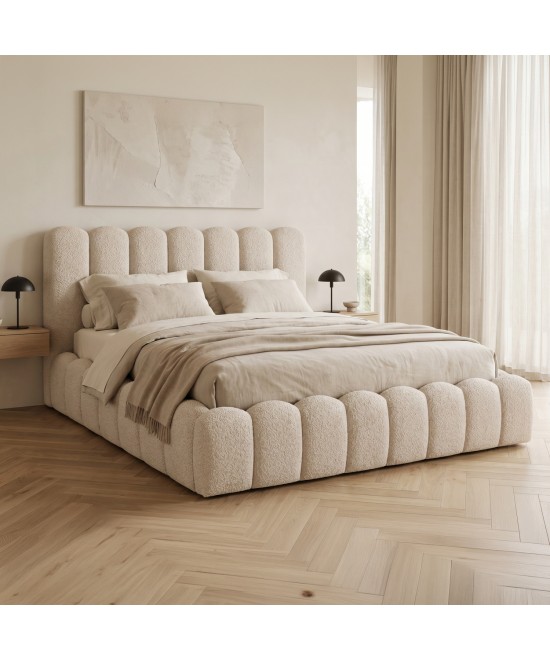 ΚΡΕΒΑΤΙ ΔΙΠΛΟ MARIUS HM759.03 ΜΠΕΖ CHENILLE ΥΦΑΣΜΑ-- ΓΙΑ ΣΤΡΩΜΑ 160x200εκ