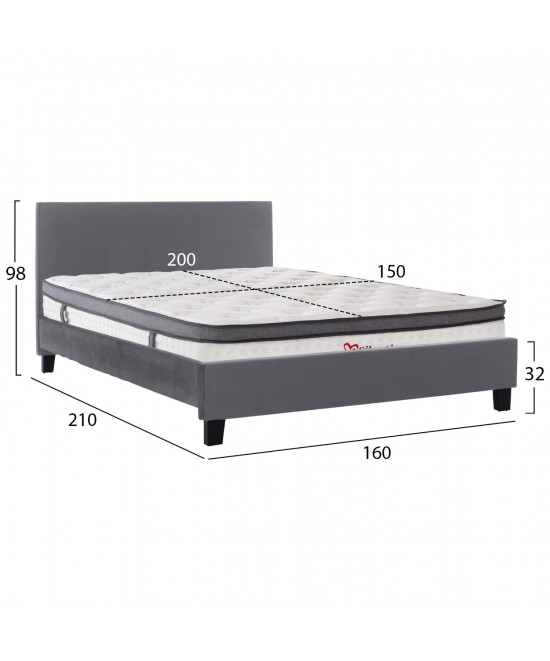 ΚΡΕΒΑΤΙ ΜΕ ΣΤΡΩΜΑ BECCA HM10803.11 ΓΚΡΙ ΥΦΑΣΜΑ--ΓΙΑ 150x200εκ