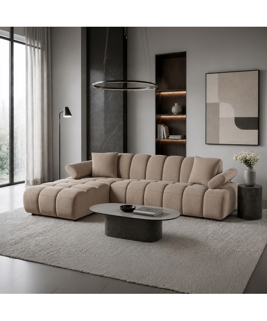 Καναπές Bubble σε μόκα ύφασμα (δεξιά γωνία) 273 x 195 x 80