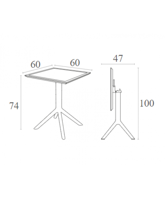 SKY WHITE 60Χ60X74εκ. ΤΡΑΠΕΖΙ ΠΤΥΣ/ΝΟ ΠΟΛ/ΝΙΟΥ