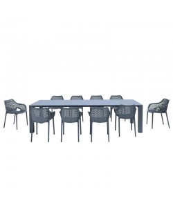 Σετ Τραπεζαρίας 11τμχ Vegas Air XL Dark Grey 100X260/300Χ75εκ.
