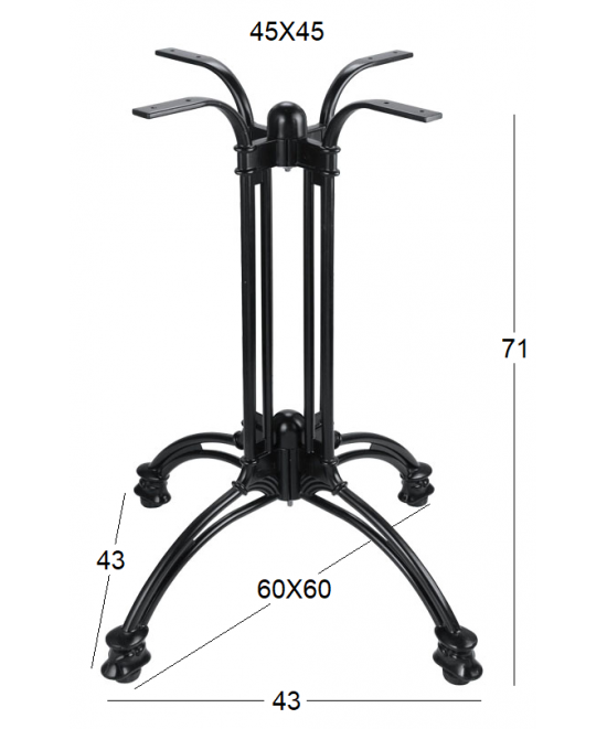 CITY 4ΝΥΧΗ 60X60X71εκ. ΒΑΣΗ ΑΛΟΥΜΙΝΙΟΥ ΜΕ ΡΕΓ/ΡΟΥΣ ΜΑΥΡΗ