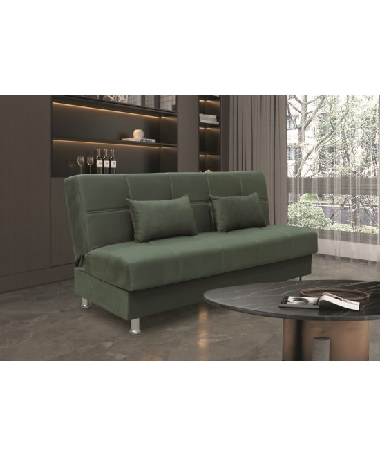 FELINA GREEN ΥΦΑΣΜΑ 3ΘΕΣΙΟΣ ΚΑΝΑΠΕΣ/ΚΡΕΒΑΤΙ ΜΕ ΑΠΟΘ.ΧΩΡΟ 182X90X80εκ.