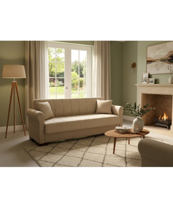 VAVEL LIGHT BROWN ΥΦΑΣΜΑ 3ΘΕΣΙΟΣ ΚΑΝΑΠΕΣ/ΚΡΕΒΑΤΙ ΜΕ ΑΠΟΘ.ΧΩΡΟ 216X85X80εκ.