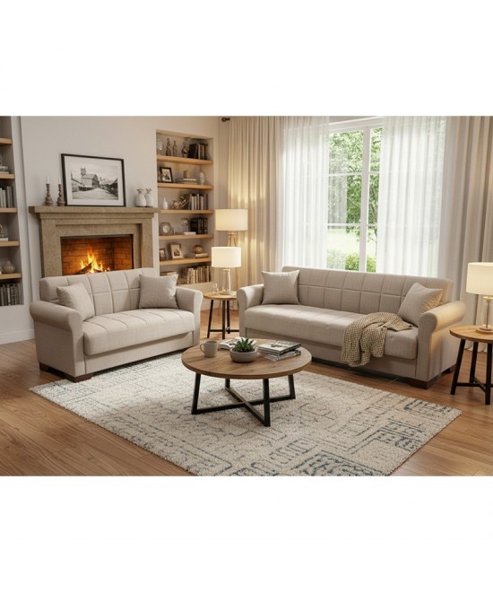 VAVEL LIGHT BROWN ΥΦΑΣΜΑ 3ΘΕΣΙΟΣ ΚΑΝΑΠΕΣ/ΚΡΕΒΑΤΙ ΜΕ ΑΠΟΘ.ΧΩΡΟ 216X85X80εκ.