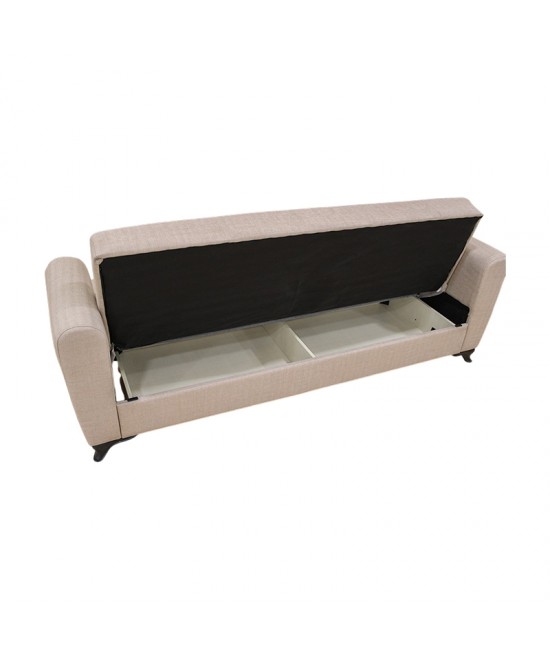 MELINA LIGHT BROWN ΥΦΑΣΜΑ 3ΘΕΣΙΟΣ ΚΑΝΑΠΕΣ/ΚΡΕΒΑΤΙ ΜΕ ΑΠΟΘ.ΧΩΡΟ 216X80X88εκ.