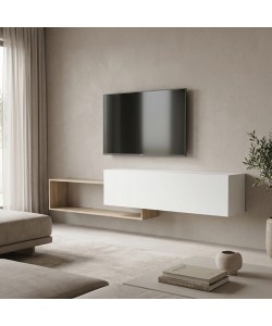 Έπιπλο τηλεόρασης επιτοίχιο Olande pakoworld sonoma-λευκό 210x35x48εκ