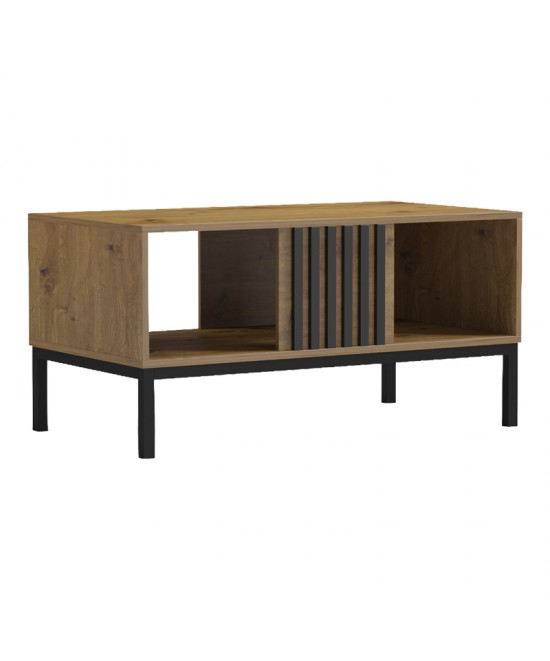 Τραπέζι σαλονιού Delanka pakoworld oak-μαύρο 92x50x46εκ Τραπέζι σαλονιού Delanka pakoworld oak-μαύρο 92x50x46εκ